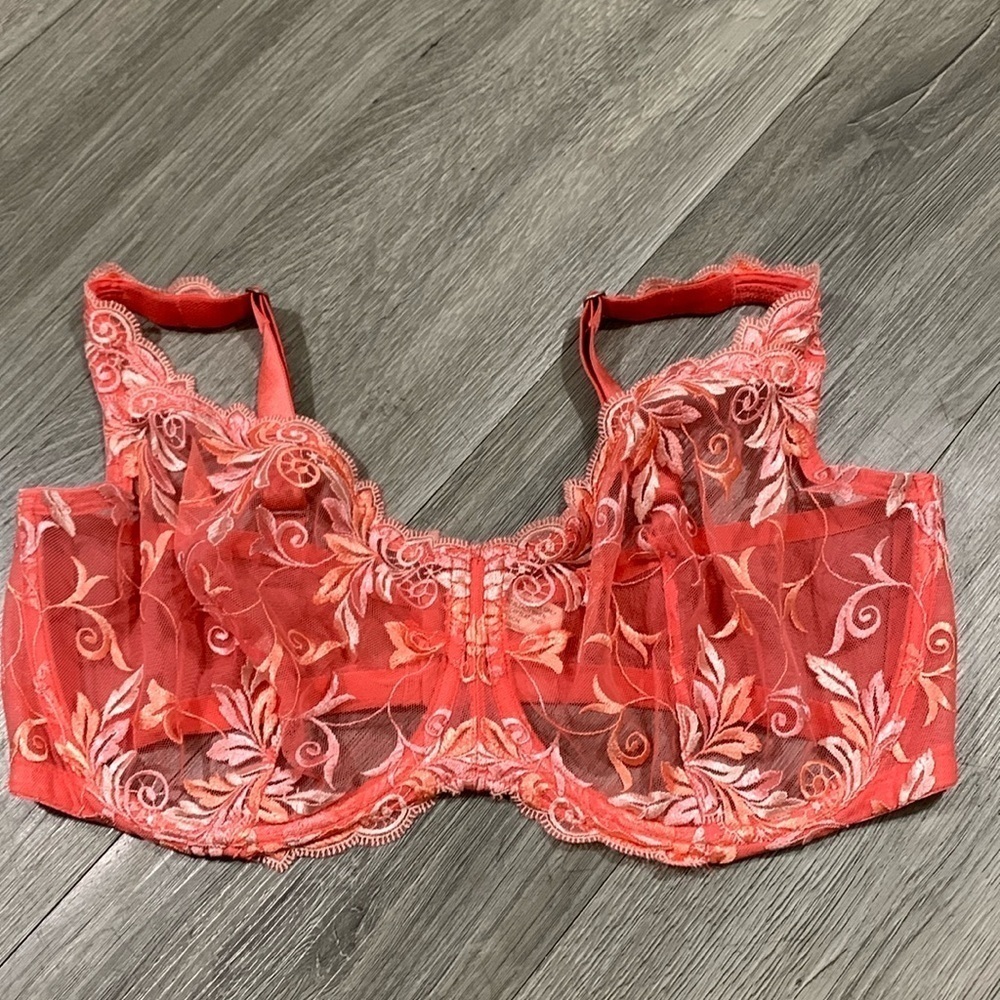 Soma Sensuous Lace Unlined Coral Underwire Bra     size 38G